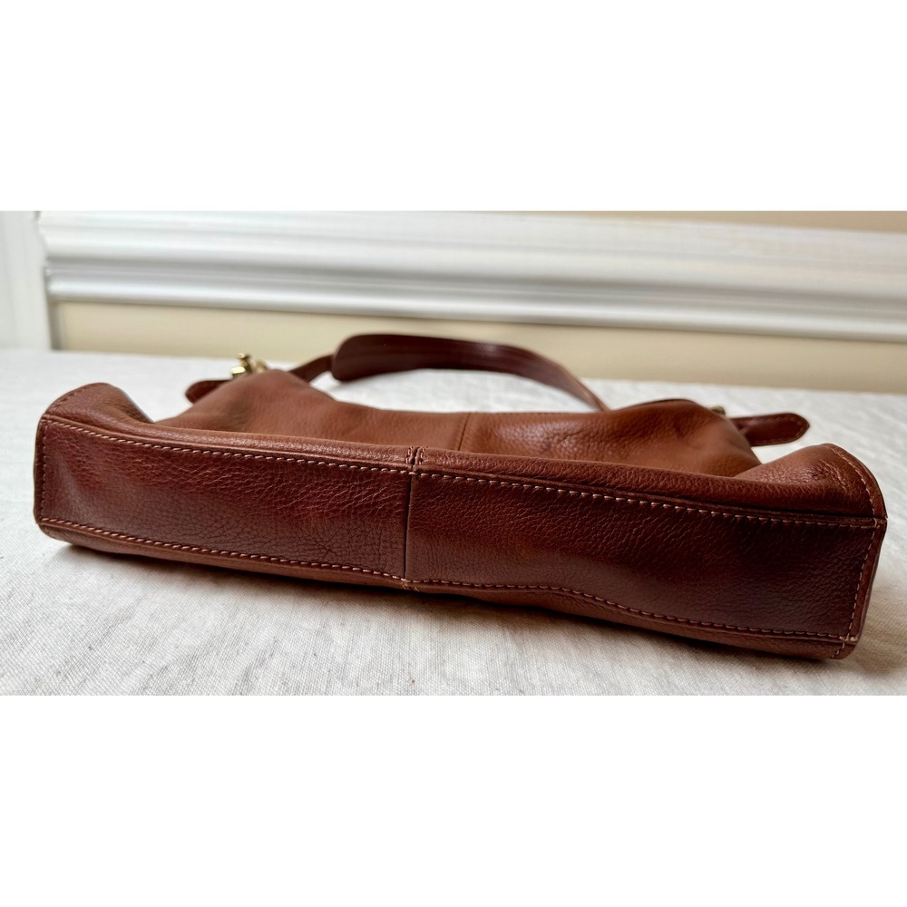 Vintage Liz Claiborne Cognac Brown Leather Y2K Small Shoulder Bag Gold Hardware - Picture 7 of 10